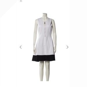 Donna Karan New York White Black Colorblock Zip Sleeveless Flare Dress DK66307SB